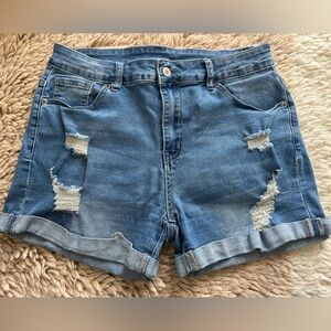 Casual Blue Distressed Jean Shorts